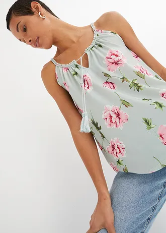 Top s tenkými ramienkami • tyrkysová kvetovaná • obchod bonprix