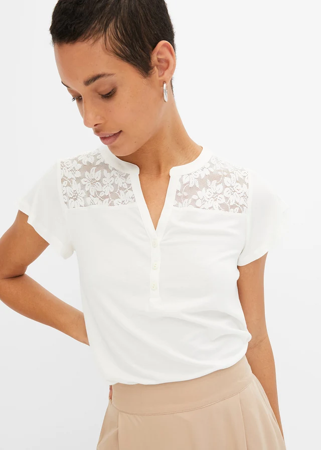 Bluză henley din amestec cu viscoză • ecru • magazin bonprix