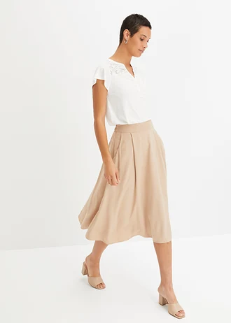 Henley shirt in een viscosemix, Kleur: wolwit