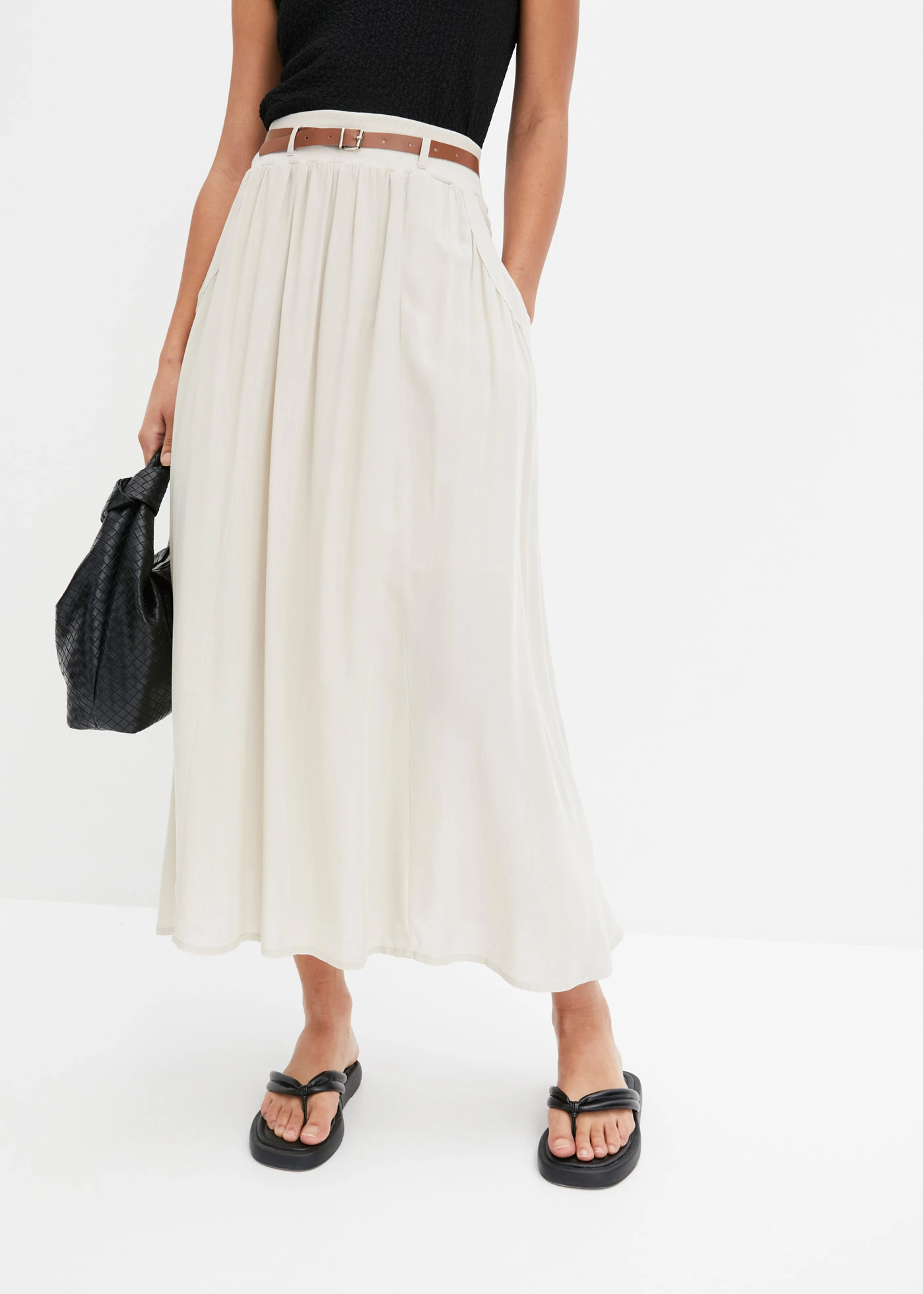 Jupe longue avec ceinture (ens. 2 pces) • beige • Boutique bonprix