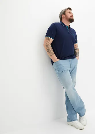 Piqué-poloshirt, korte mouwen (set van 2), Kleur: kobaltturkoois+donkerblauw