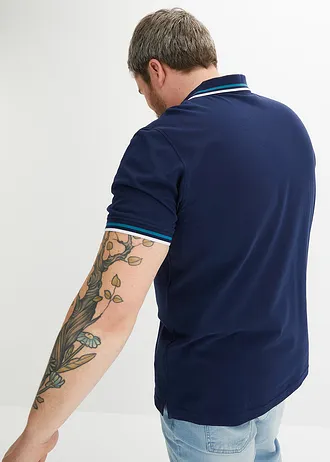 Piqué-poloshirt, korte mouwen (set van 2), Kleur: kobaltturkoois+donkerblauw