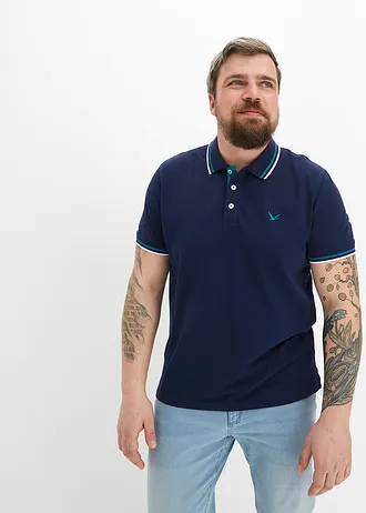 Piqué-poloshirt, korte mouwen (set van 2), Kleur: kobaltturkoois+donkerblauw