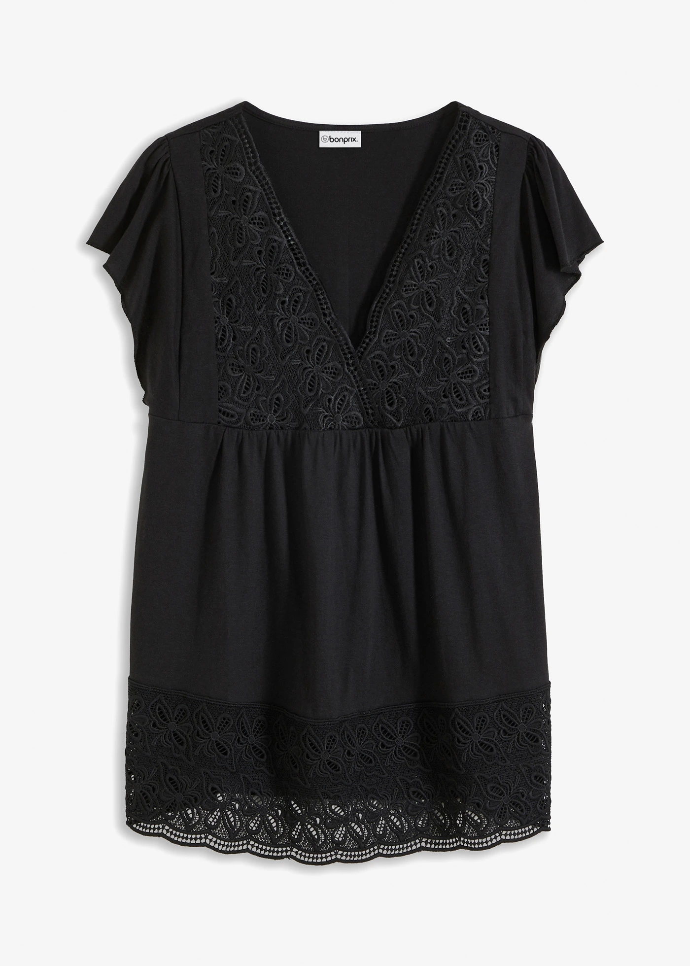 Triko s krajkovým výstřihem • černá • bonprix obchod