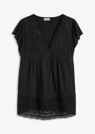 Triko s krajkovým výstřihem • černá • bonprix obchod
