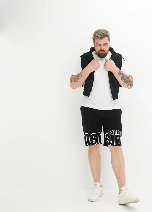 Sweat bermuda van puur katoen, Kleur: zwart met print