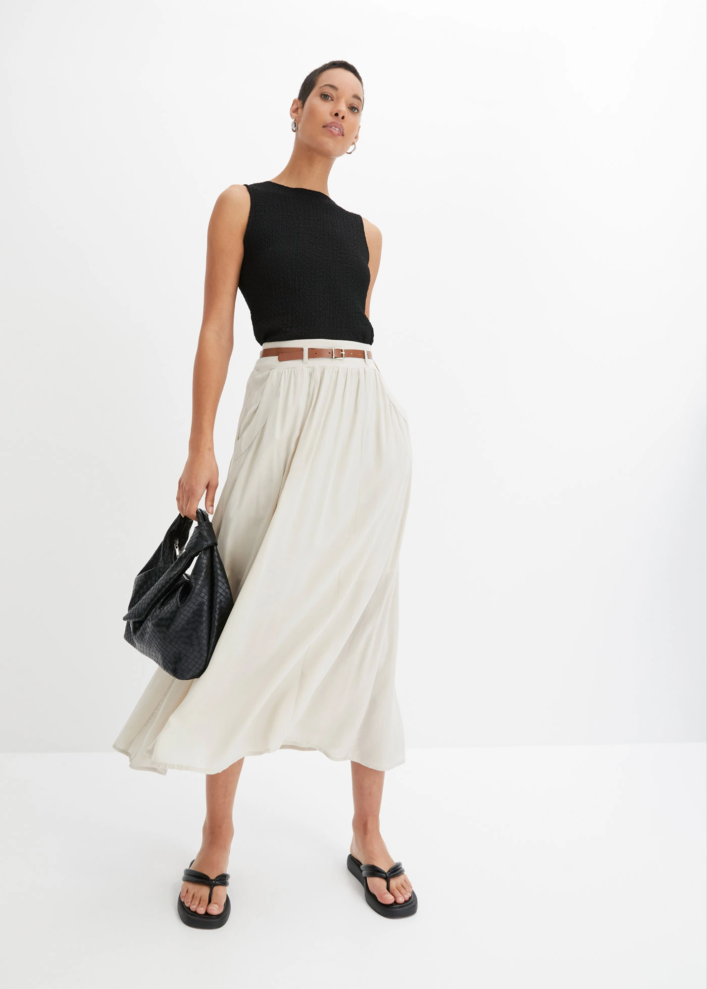 Jupe longue avec ceinture (ens. 2 pces) • beige • Boutique bonprix