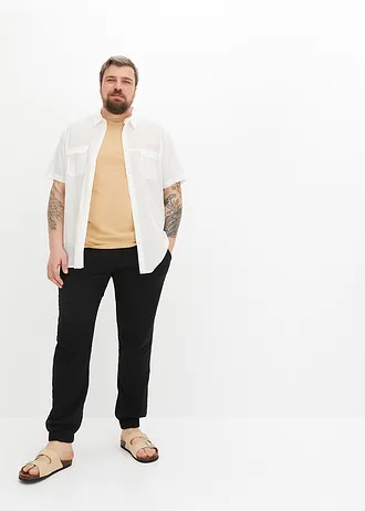 Regular fit instapbroek van mousseline, tapered, Kleur: zwart