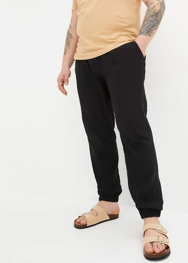 Regular fit instapbroek van mousseline, tapered, Kleur: zwart