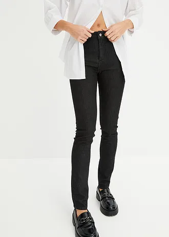 Skinny jeans mid waist, super stretch, Kleur: zwart denim