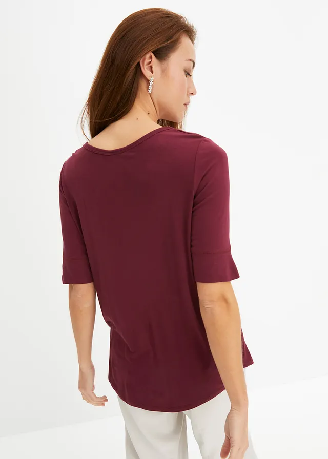 T-shirt doux en viscose extensible, Couleur: rouge érable
