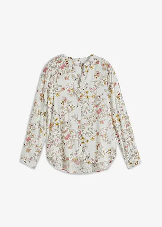 Halenka z čisté viskózy, barva: přírodní bílá s květy