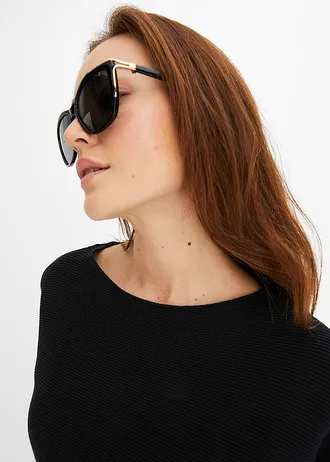 Geribde oversized trui, Kleur: zwart