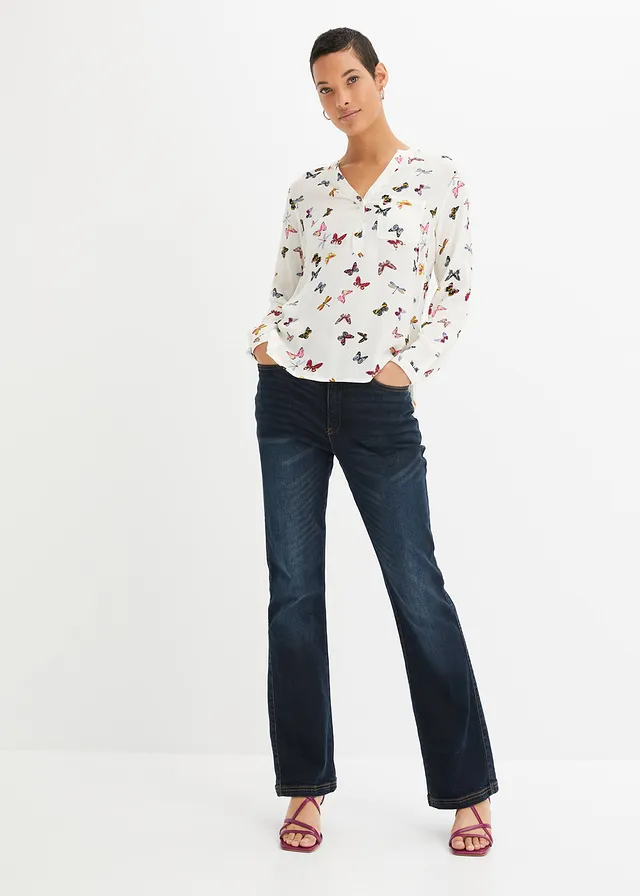 Blouse ample en viscose fluide, Couleur: écru papillons
