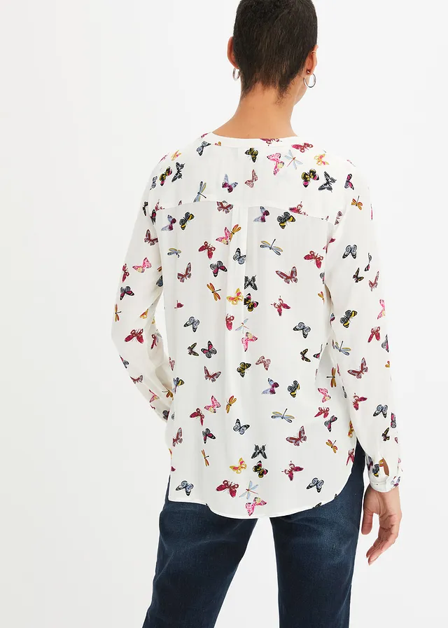Blouse ample en viscose fluide, Couleur: écru papillons