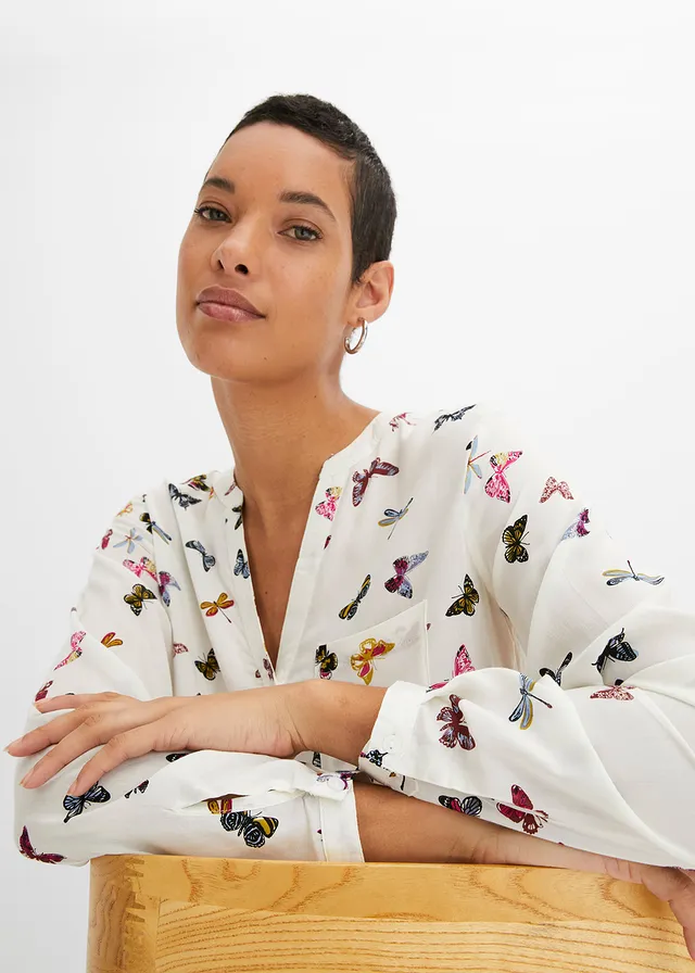 Blouse ample en viscose fluide • écru papillons • product-page.page-title-suffix