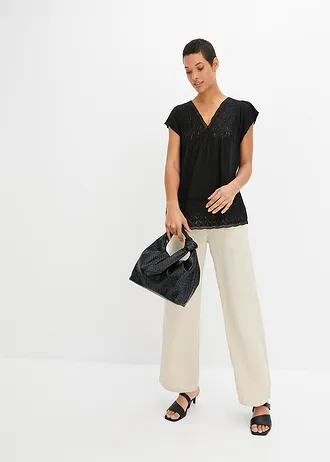 Triko s krajkovým výstřihem • černá • bonprix obchod