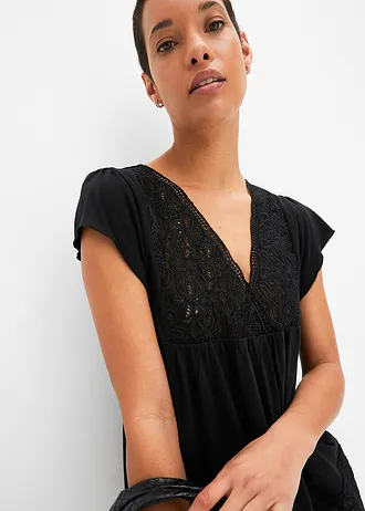 Triko s krajkovým výstřihem • černá • bonprix obchod