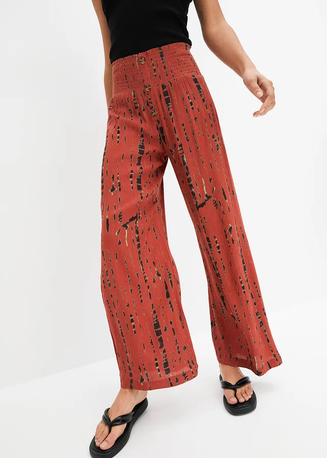 Pantalon palazzo en viscose fluide • marron marsala-noir imprimé • product-page.page-title-suffix