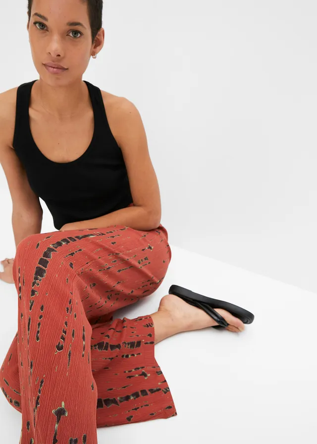 Pantalon palazzo en viscose fluide • marron marsala-noir imprimé • product-page.page-title-suffix
