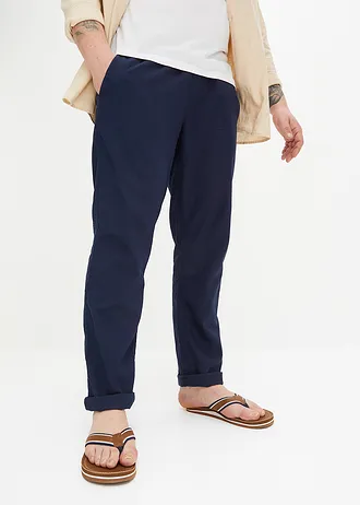 Regular fit chino instapbroek met linnen, straight, Kleur: donkerblauw
