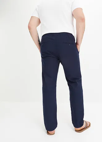 Regular fit chino instapbroek met linnen, straight, Kleur: donkerblauw