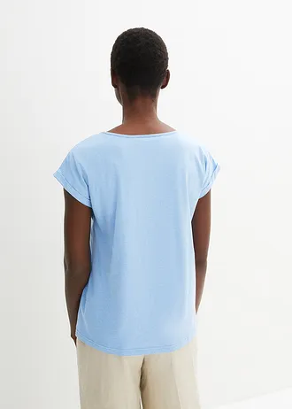 Shirt met zijde, Kleur: middenblauw