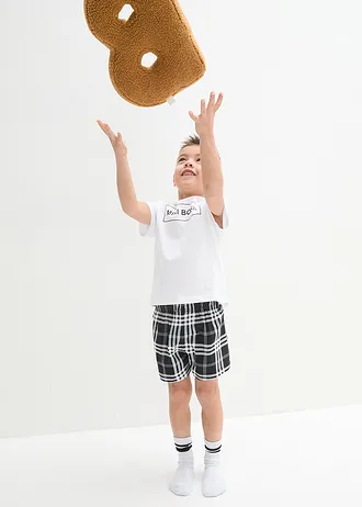 Piżama z krótkimi spodniami z miękkiej bawełny (komplet 2-cz.) • biały + czarny • sklep bonprix