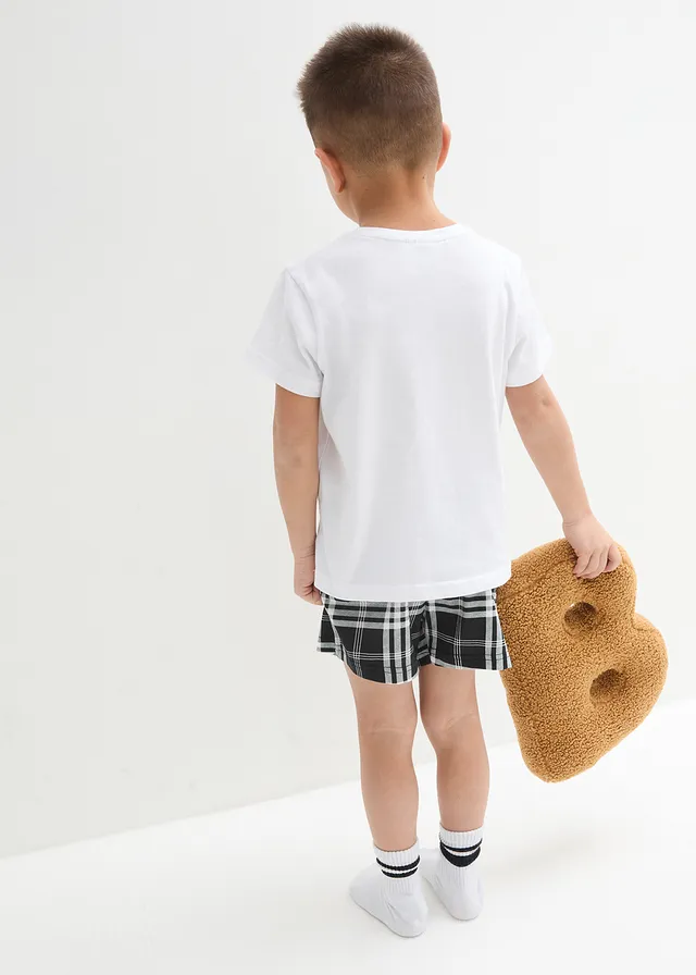 Shortama van zacht katoen (2-dlg. set), Kleur: wit-zwart met print