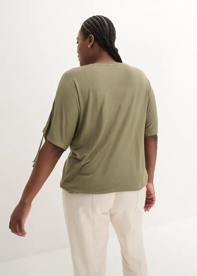 T-shirt en viscose fluide, Couleur: olive