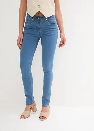 Slim fit jeans mid waist, super stretch, Kleur: blue stone