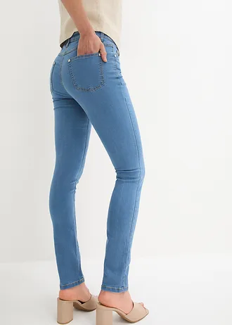 Slim fit jeans mid waist, super stretch, Kleur: blue stone