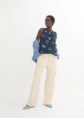 Blouse sans manches en viscose fluide • bleu foncé imprimé • Boutique bonprix