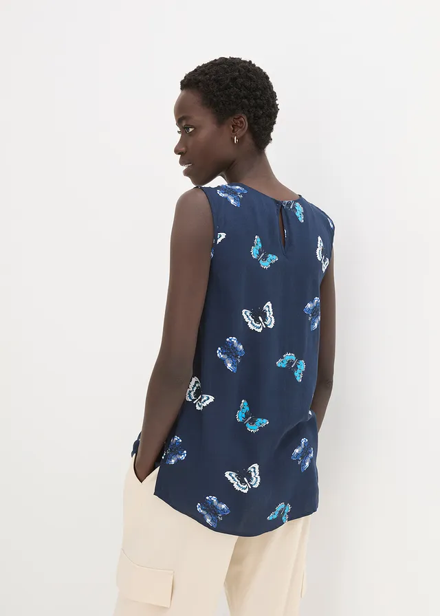 Blousetop van soepele viscose • donkerblauw met print • product-page.page-title-suffix