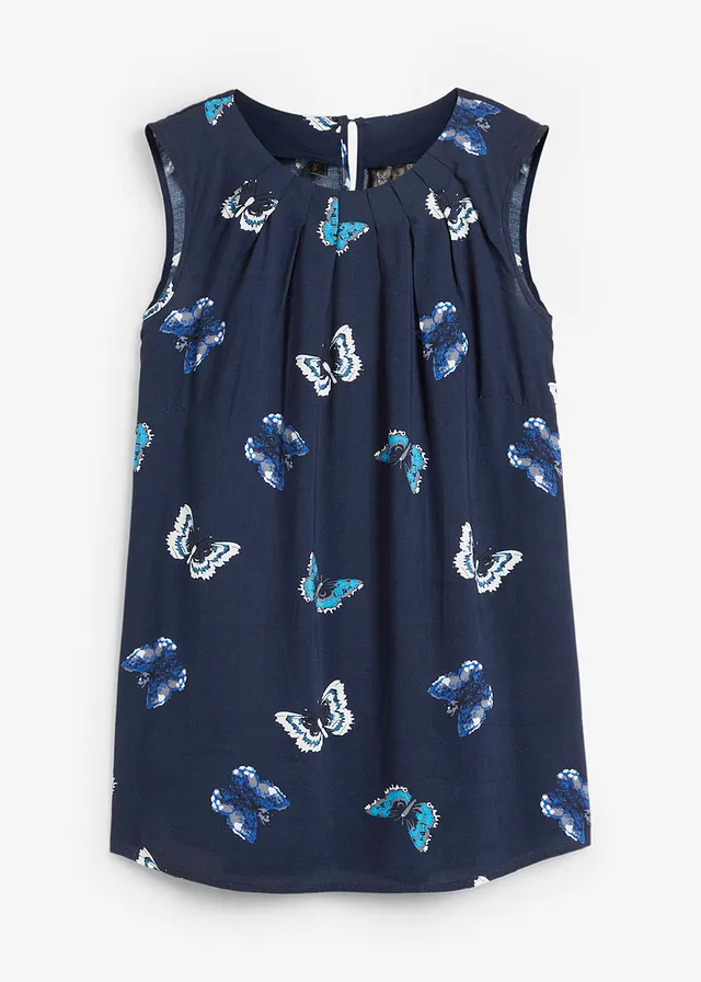 Blouse sans manches en viscose fluide • bleu foncé imprimé • Boutique bonprix