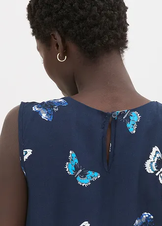 Blouse sans manches en viscose fluide • bleu foncé imprimé • Boutique bonprix