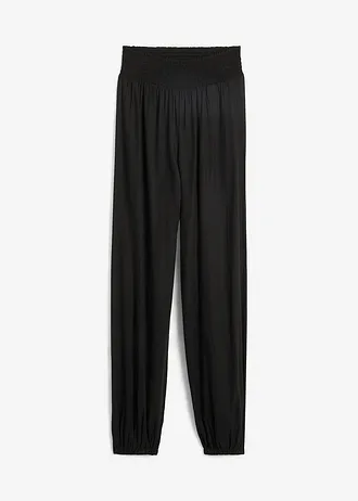Pantalon palazzo en viscose fluide, Couleur: noir/marron moyen