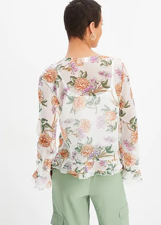 Blouse en mousseline à volants • blanc floral • Boutique bonprix