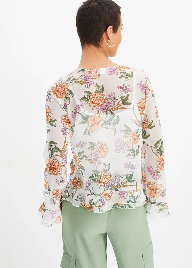 Blouse en mousseline à volants, Couleur: blanc floral