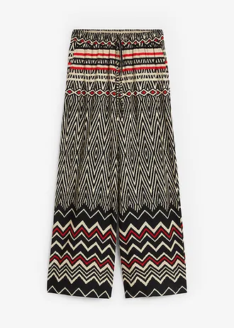 Kalhoty Marlene ze splývavé viskózy • černo-písková s grafickým potiskem • bonprix obchod