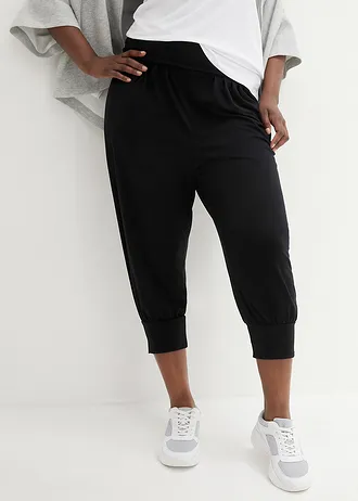 Pantaloni casual gen șalvari, lungime Capri, culoare: negru