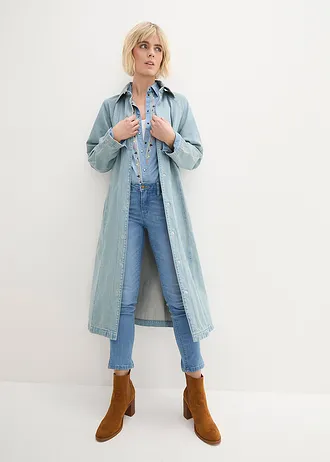 7/8-os sztreccsfarmer hasítékkal • világoskék denim, használt hatású • bonprix áruház