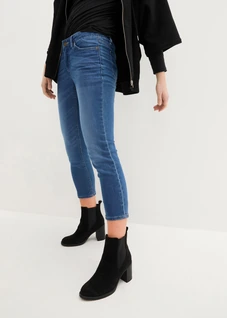 Jeansy 7/8 z rozcięciem i stretchem • niebieski denim "used" • sklep bonprix