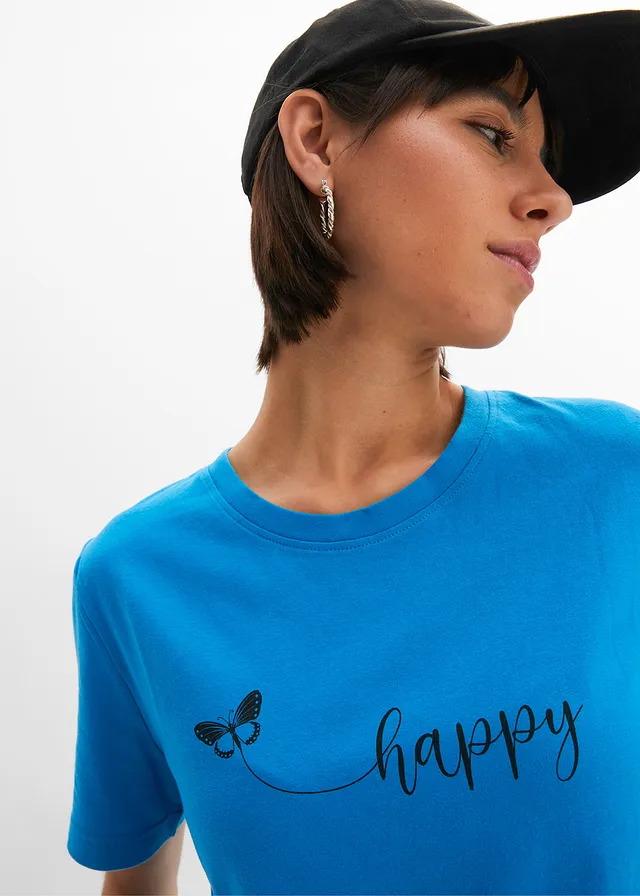 T-shirt van katoen • zuidzeeblauw met print • product-page.page-title-suffix