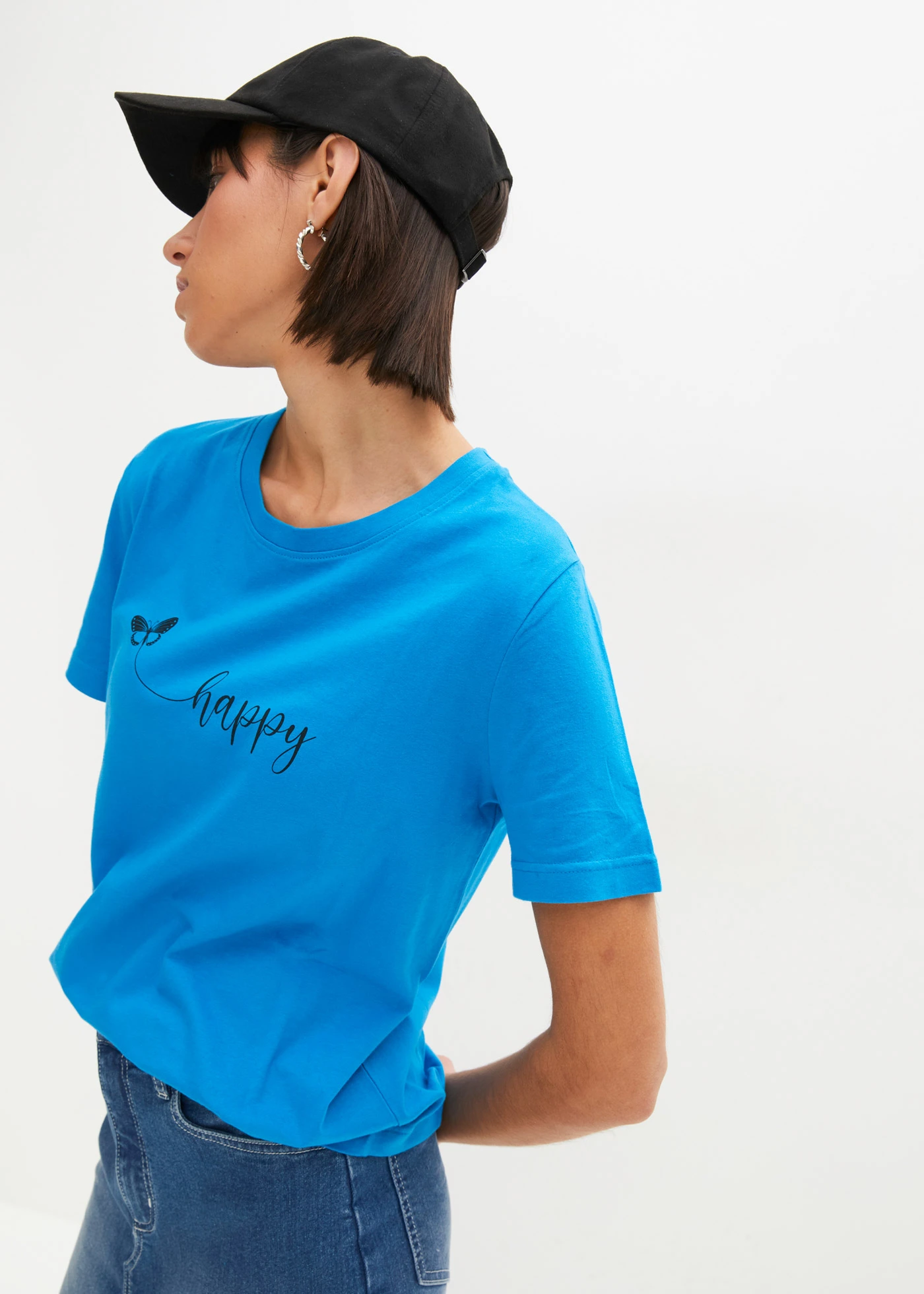 T-shirt z czystej bawełny • błękit morski z nadrukiem • sklep bonprix