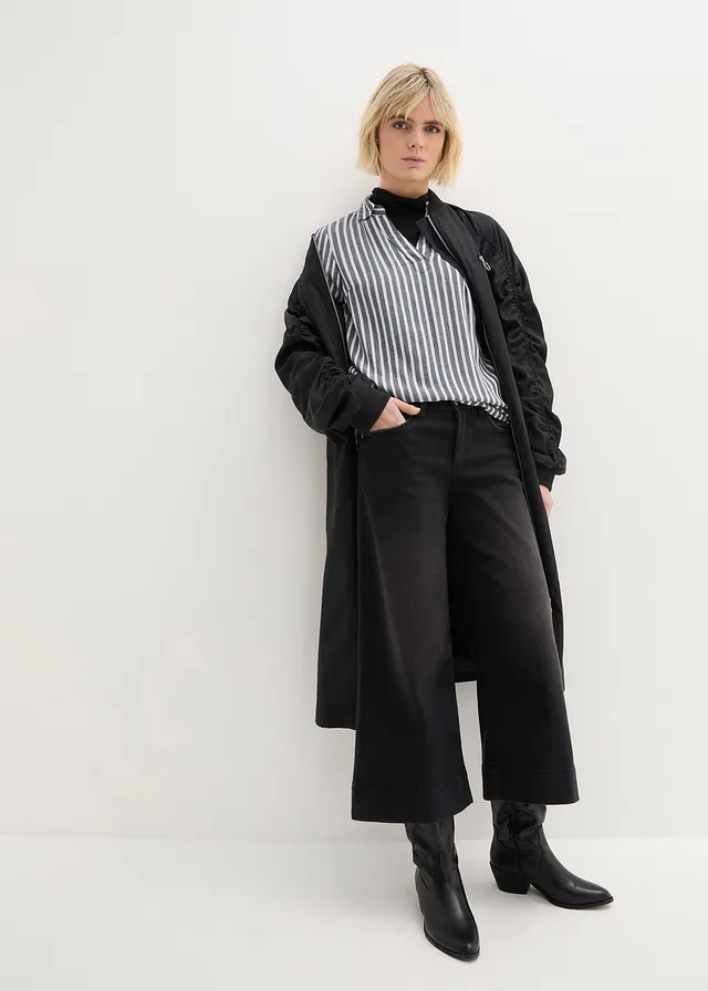 Ultra soft 7/8 jeans, culotte, Kleur: zwart denim used