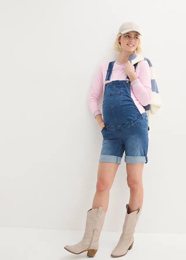Salopette-short de grossesse en jean, Couleur: bleu denim