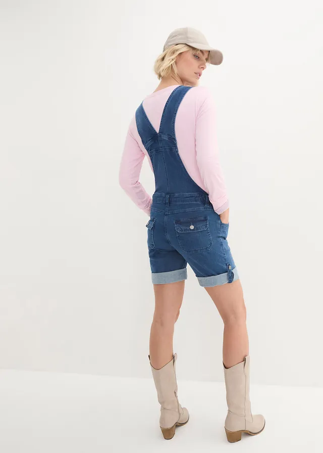 Salopette-short de grossesse en jean, Couleur: bleu denim