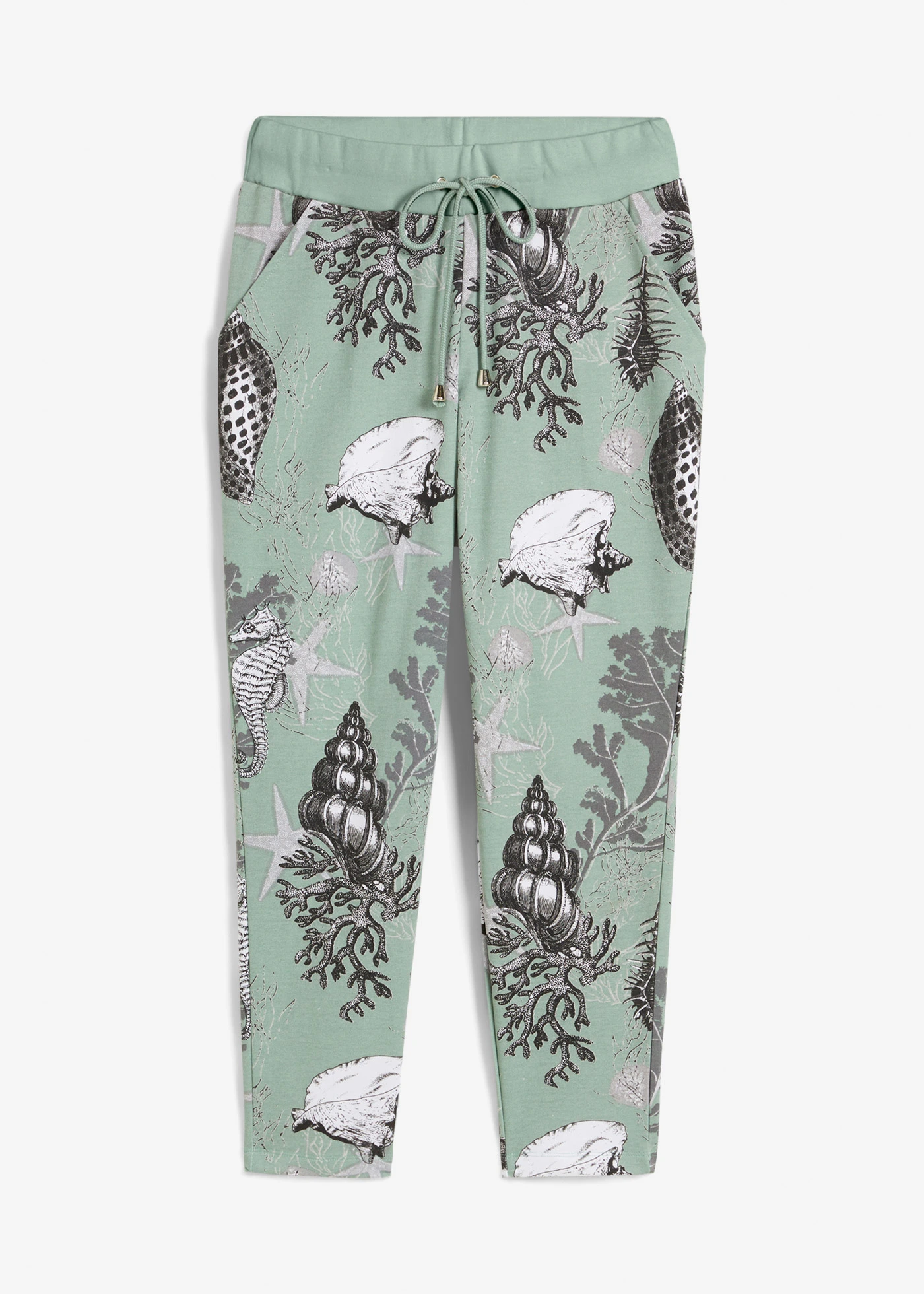 Pantalon en molleton de coton mélangé • gris vert-blanc cassé • Boutique bonprix