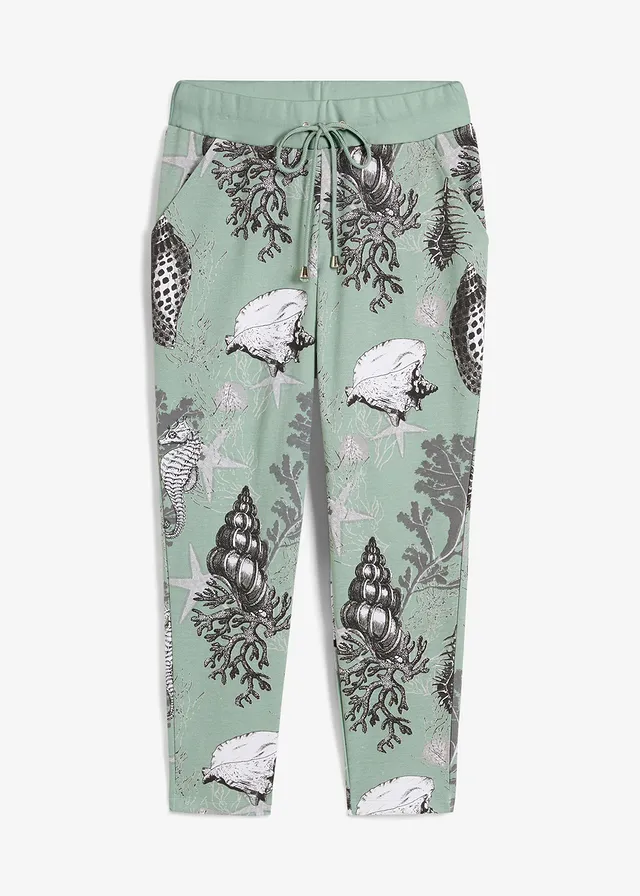 Pantalon en molleton de coton mélangé • gris vert-blanc cassé • Boutique bonprix